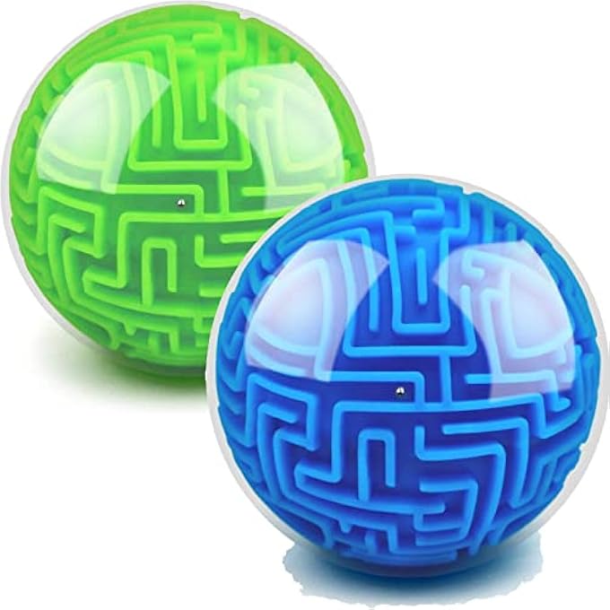 2 PIECES 3D MAZE PUZZLE BRAIN TEASERS GAMES - 4 INCHES GRAVITY MAZE BALL PUZZLE TOY CUBE SPHERE - EDUCATIONAL TOYS FOR STUDENTS, TEENS, ADULTS (BLUE, GREEN) - Image 1